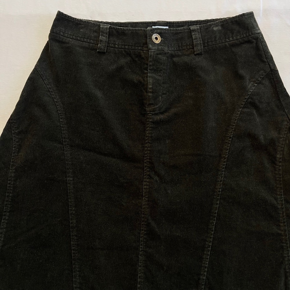 G H Bass Cotton Corduroy A Line Dark Olive Y2K Academia Preppy Skirt Size 8 - Picture 4 of 8